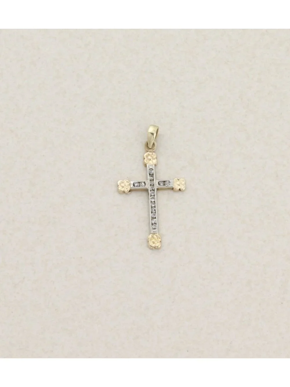 Pendant Only 14K White & Yellow Gold Diamond Cross Pendant 1 1/4" x 5/8" inch - Picture 4 of 7
